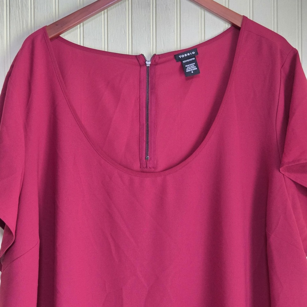Torrid Blouse Womens 4 Plus Red Scoop Neck Short Dolman Sleeve Tunic Top Woven